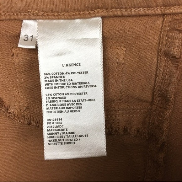 L’AGENCE Marguerite Huselnut Coated High Rise Skinny Jean Size 31 - Picture 10 of 13